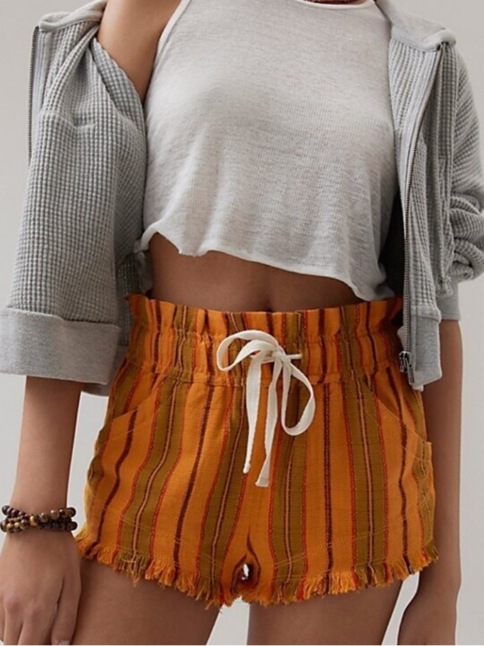 Urban Outfitters Striped Frayed Hem Pull-On Shorts – Mustard / Rust Size XL